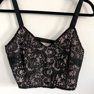 Pink and Black Backless Lace Crop Top